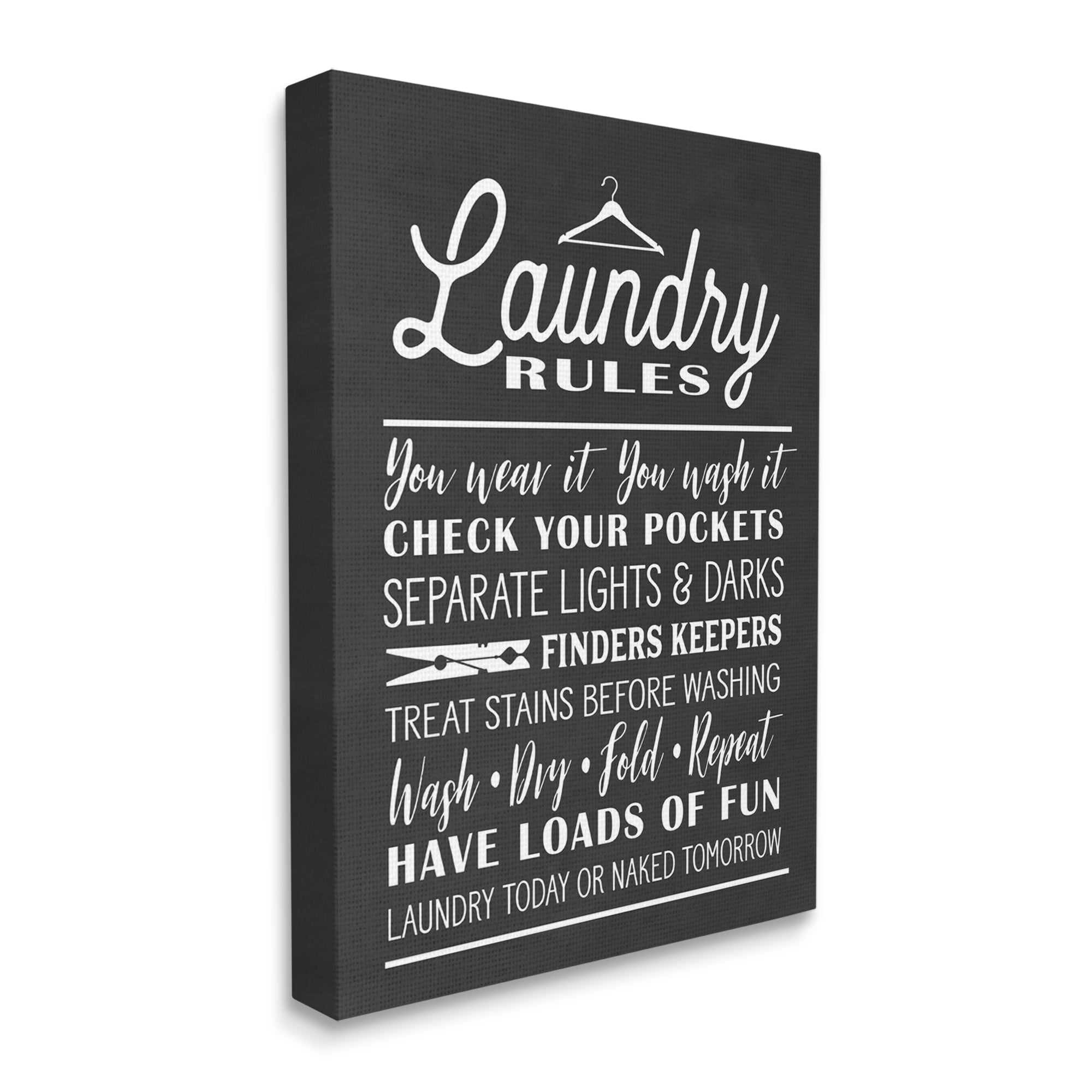 Stupell Industries Laundry Room Rules Hanger Clothespin Icons Black White, 24 x 30, Designed by Lettered and Lined