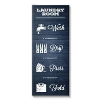 Stupell Industries Laundry Room Rules Sign Blue Grain Pattern Calligraphy Canvas Wall Art, 10 x 24, Design by Melody Hogan
