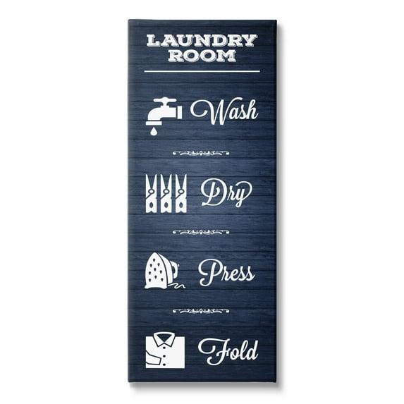 Stupell Industries Laundry Room Rules Sign Blue Grain Pattern Calligraphy Canvas Wall Art, 10 x 24, Design by Melody Hogan
