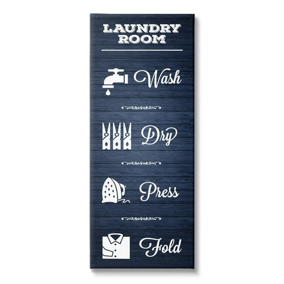 Stupell Industries Laundry Room Rules Sign Blue Grain Pattern Calligraphy Canvas Wall Art, 17 x 40, Design by Melody Hogan
