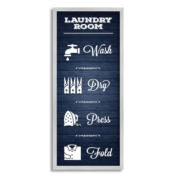 Stupell Industries Laundry Room Rules Sign Blue Grain Pattern Calligraphy Framed Wall Art, 13 x 30, Design by Melody Hogan