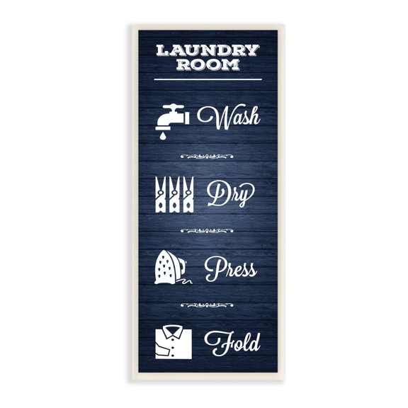 Stupell Industries Laundry Room Rules Sign Blue Grain Pattern Calligraphy Wood Wall Art, 7 x 17, Design by Melody Hogan