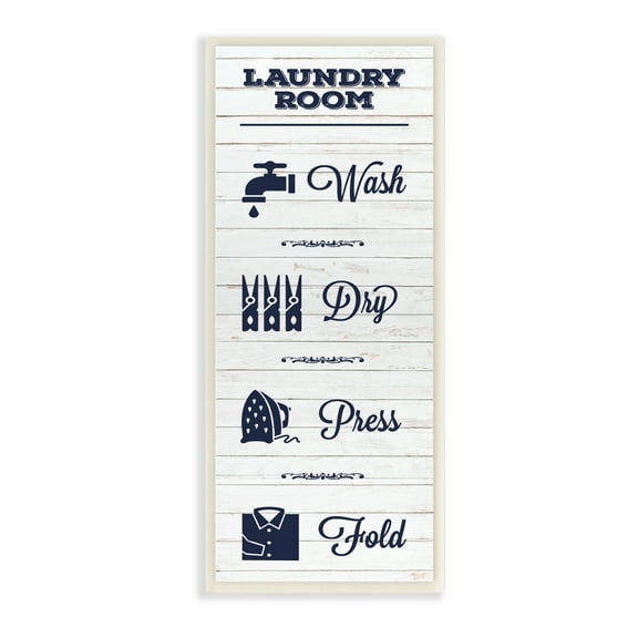 Stupell Industries Laundry Room Rustic Sign Wash Dry Fold Icons Typography Painting Unframed Art Print Wall Art, 7 x 17