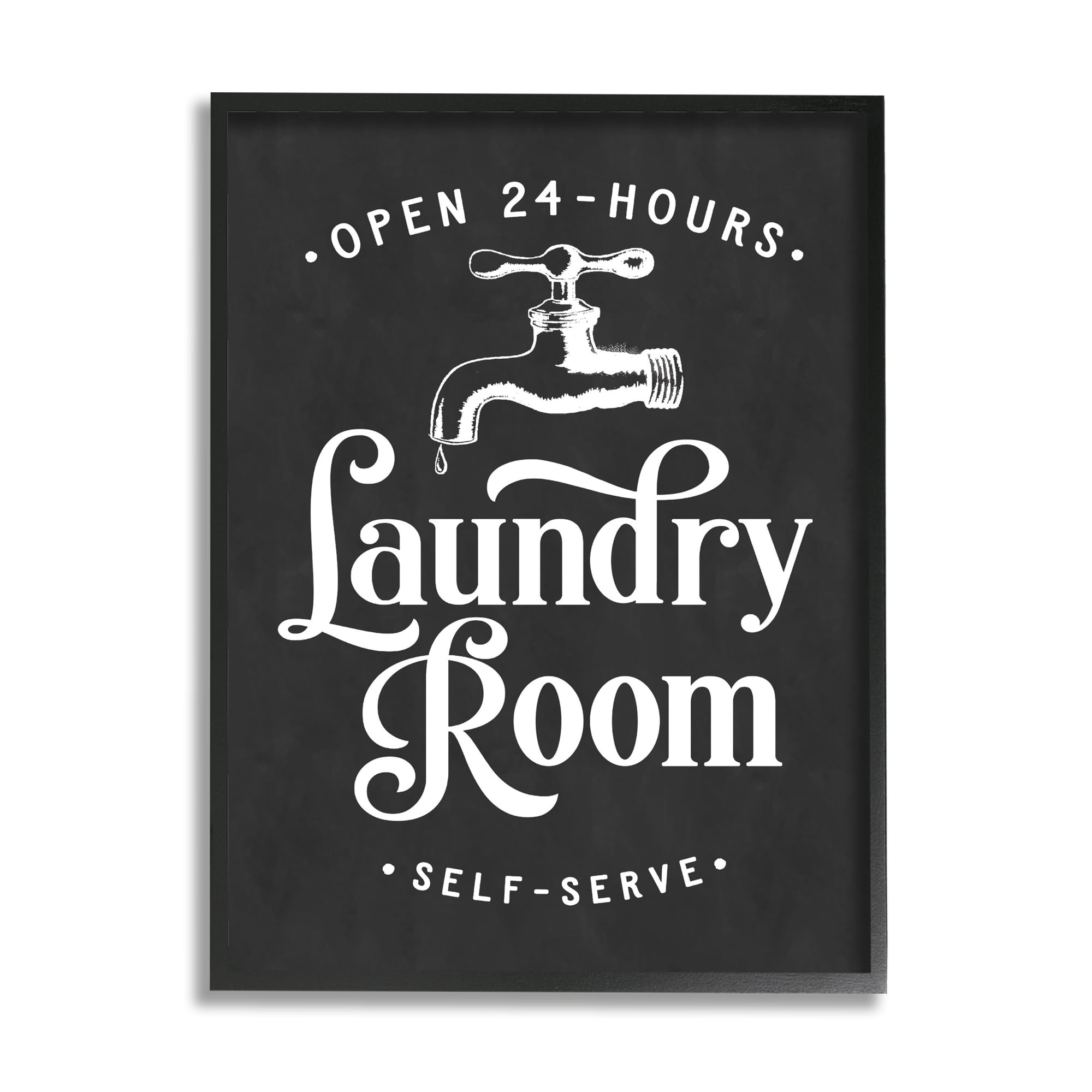 Stupell Industries Laundry Room Self-Service Sign Vintage Faucette Illustration Country Painting Black Framed Art Print Wall Art, 11 x 14, Design by Lettered and Lined