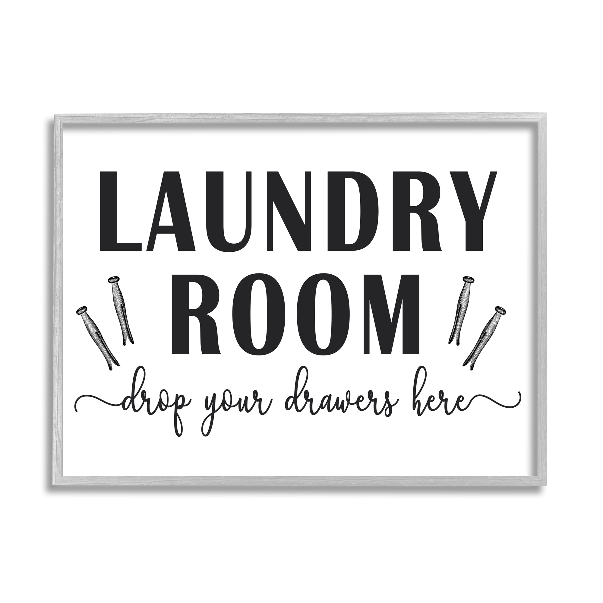 Stupell Industries Laundry Room Sign Drop Drawers Here Funny Phrase Humor Painting Gray Framed Art Print Wall Art, 16 x 20