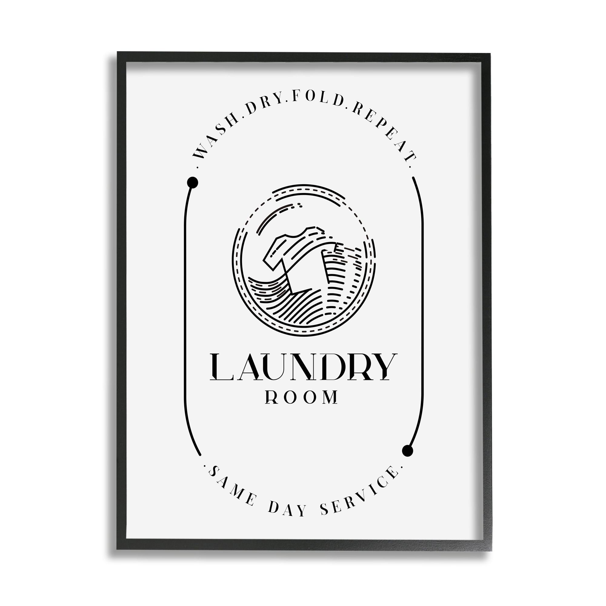 Stupell Industries Laundry Room Washing Machine Same Day Service Script Graphic Art Black Framed Art Print Wall Art, 24x30, by Andrea Jasid Grassi