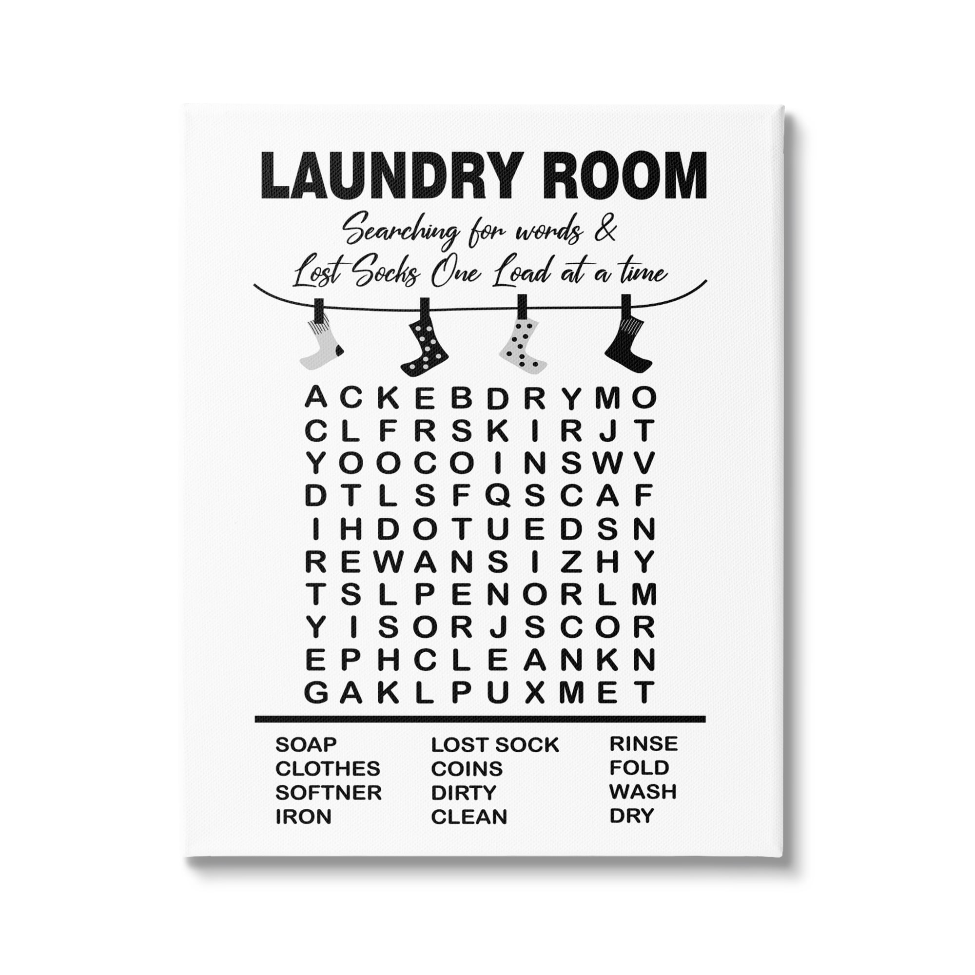 Stupell Industries Laundry Room Word Search Lost Socks Hanging Graphic Art Gallery Wrapped Canvas Print Wall Art, Design by Lettered and Lined