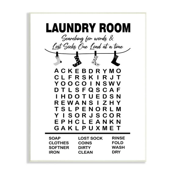 Stupell Industries Laundry Room Word Search Lost Socks Hanging Graphic Art Unframed Art Print Wall Art, Design by Lettered and Lined