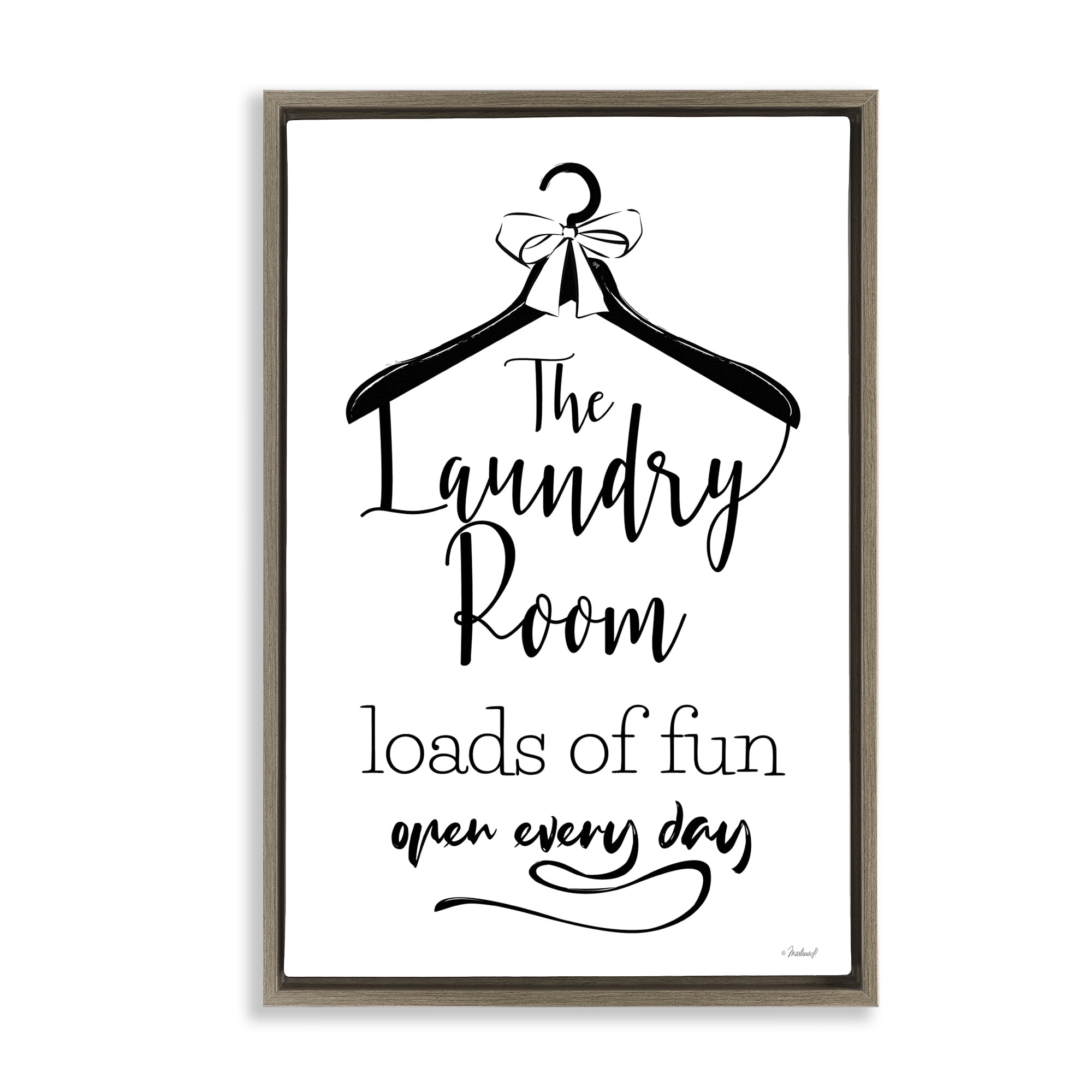 Stupell Industries Laundry Room with Hanger Bath & Laundry Painting Brown Floater Framed Canvas Art Print Wall Art, 21 x 31