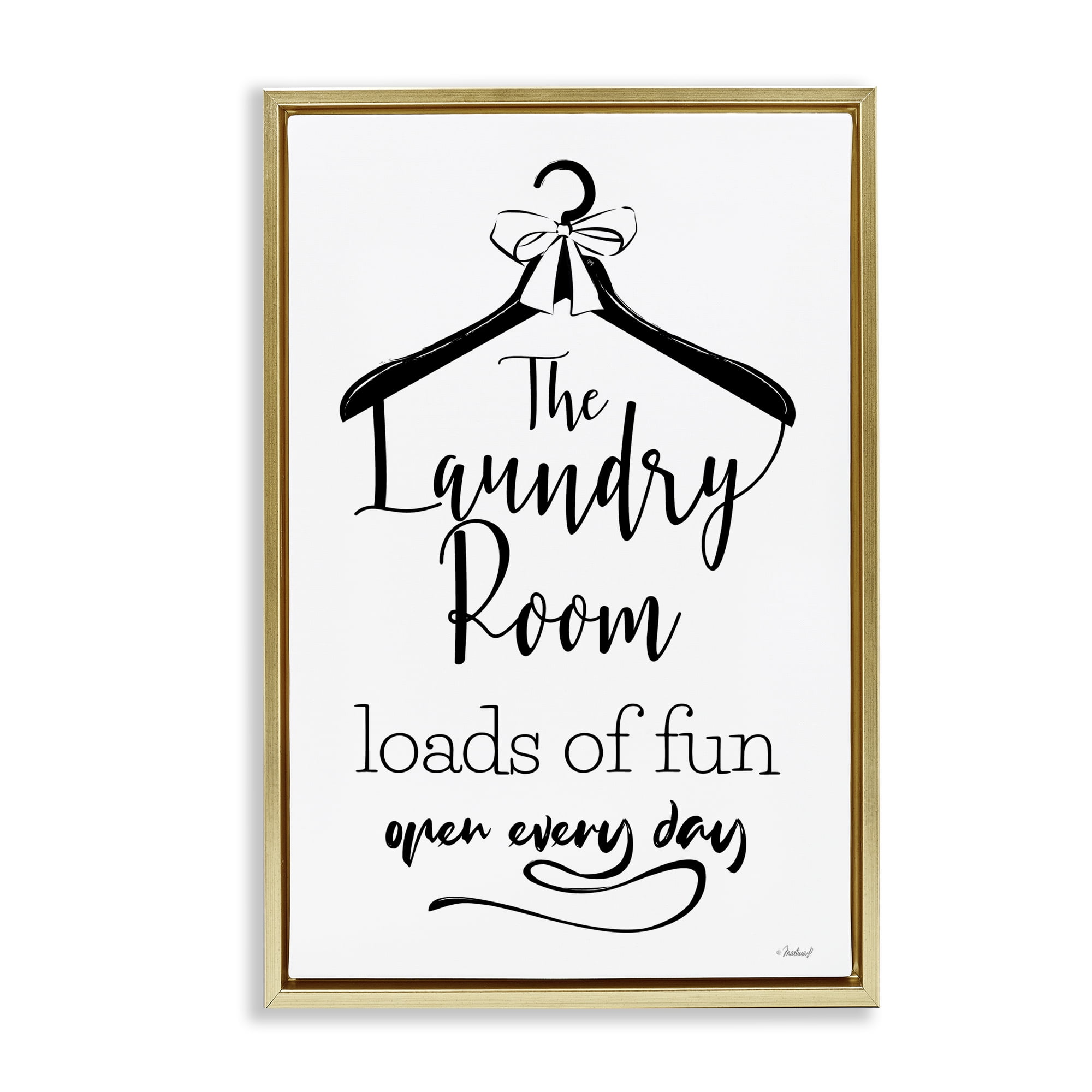 Stupell Industries Laundry Room with Hanger Bath & Laundry Painting Gold Floater Framed Canvas Art Print Wall Art, 17 x 25
