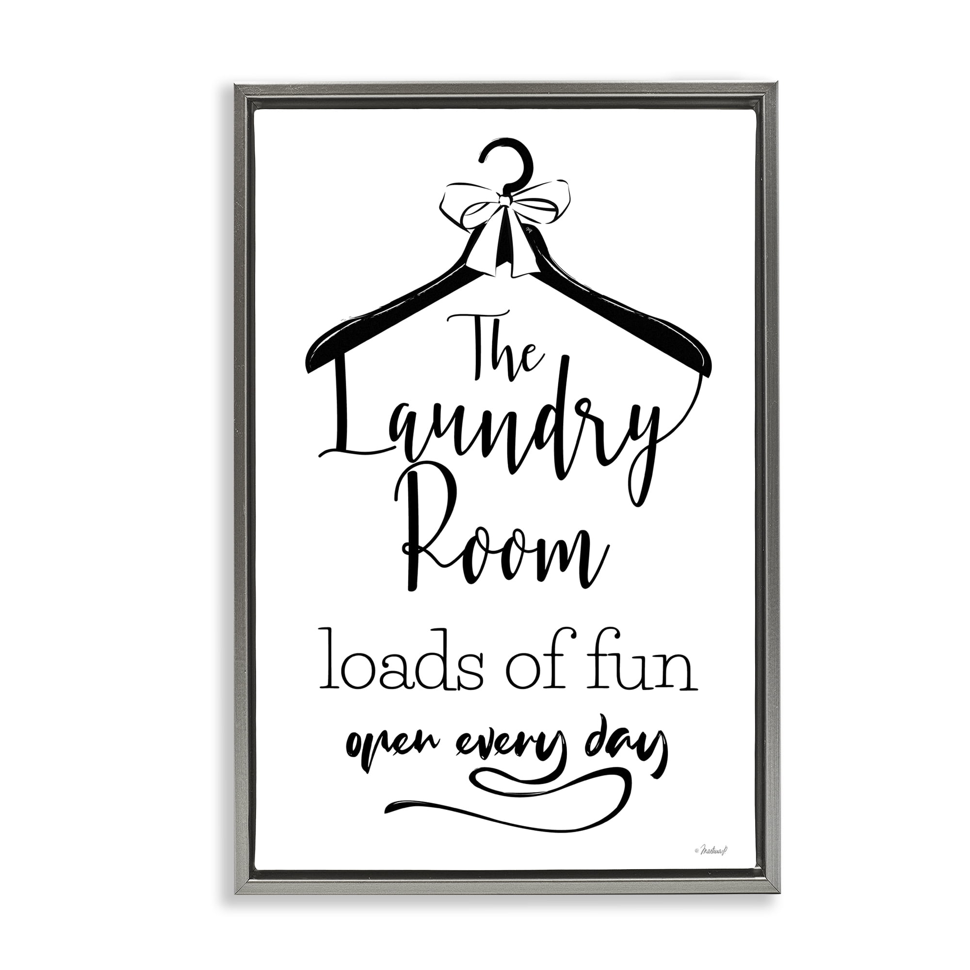 Stupell Industries Laundry Room with Hanger Bath & Laundry Painting Gray Floater Framed Canvas Art Print Wall Art, 17 x 25