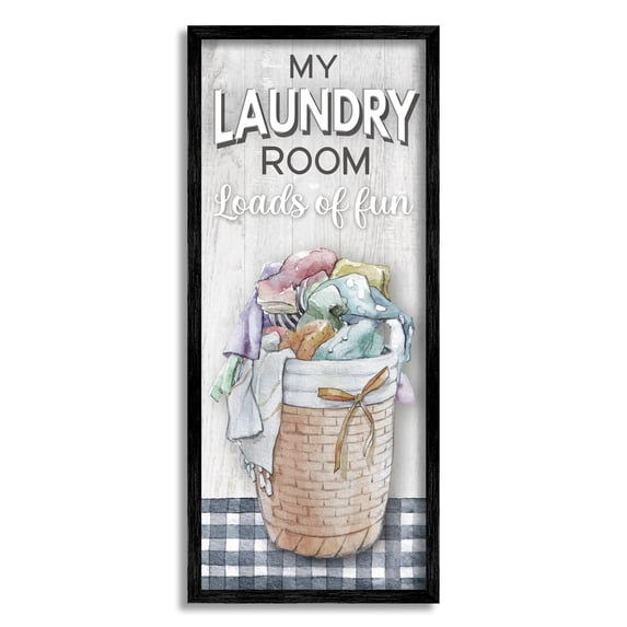 Stupell Industries Laundry Room with Plaid Typography Painting Black Framed Art Print Wall Art, 10 x 24