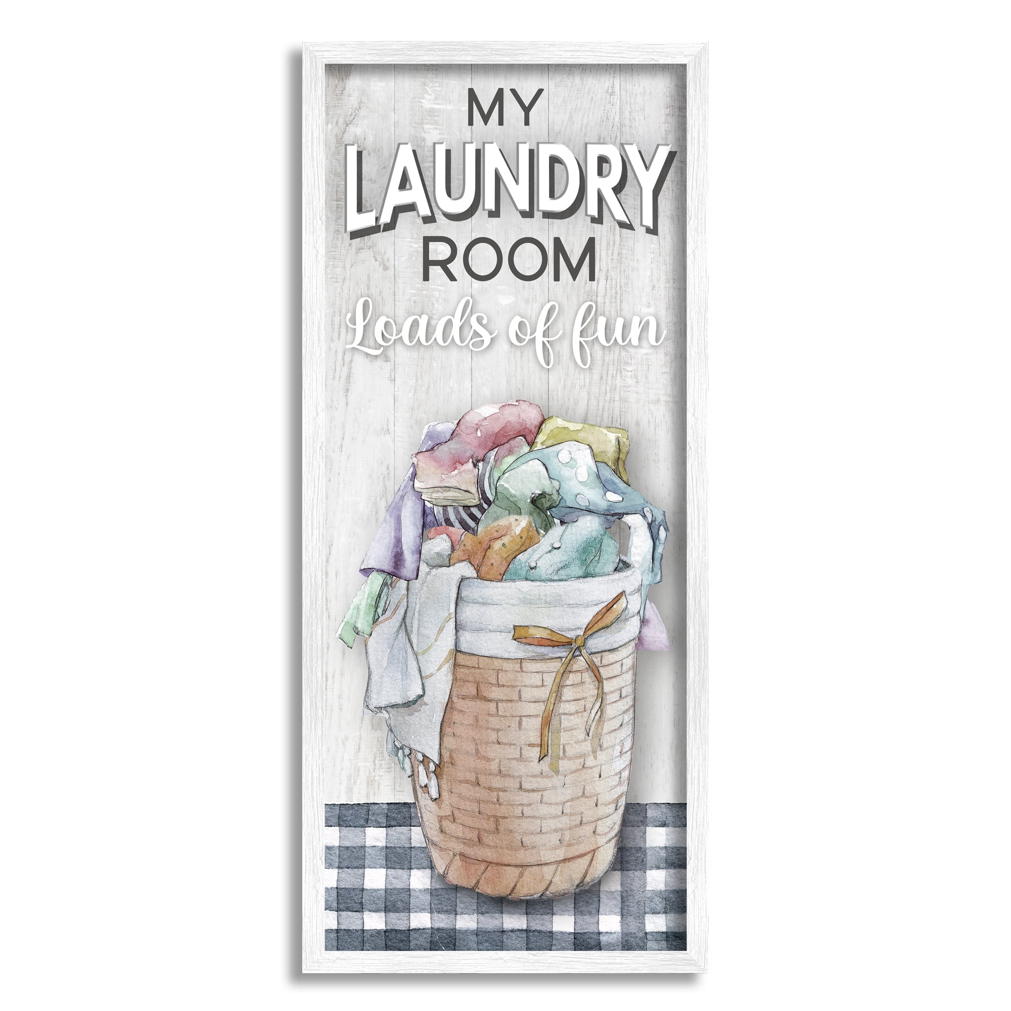 Stupell Industries Laundry Room with Plaid Typography Painting White Framed Art Print Wall Art, 10 x 24