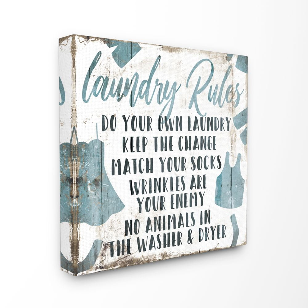 Stupell Industries Laundry Rules Bathroom Wood Textured Blue Word Design Canvas Wall Art by Milli Villa