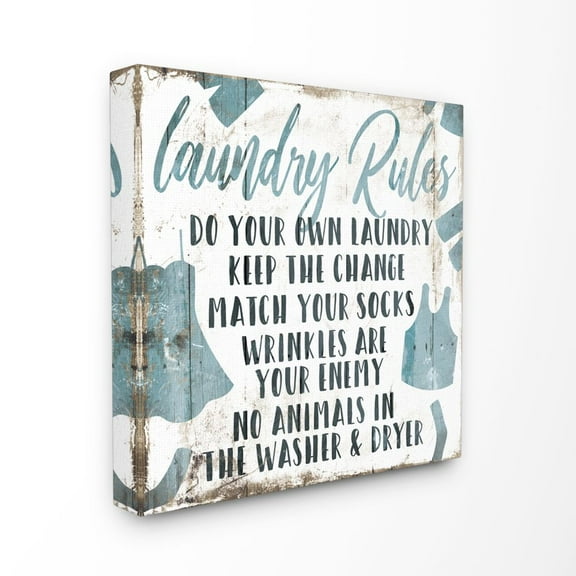 Stupell Industries Laundry Rules Bathroom Wood Textured Blue Word Design Canvas Wall Art by Milli Villa