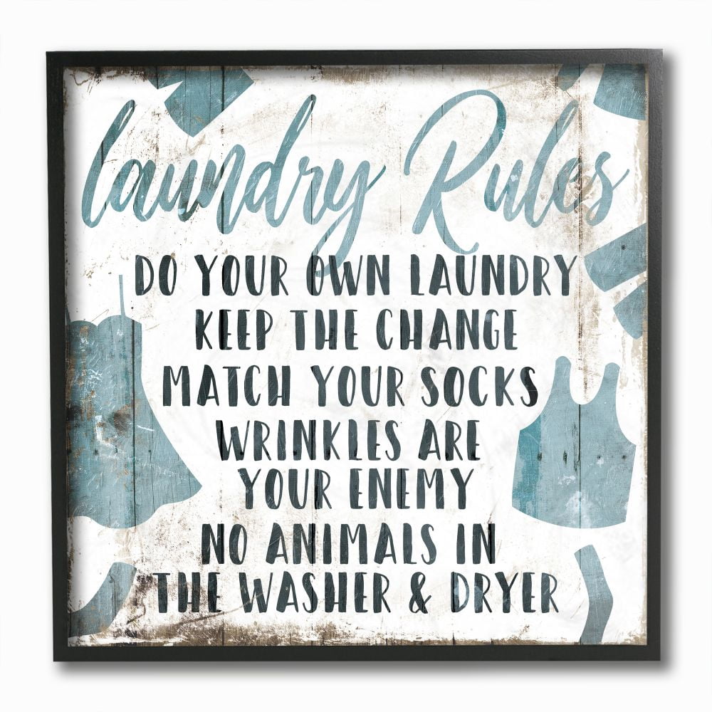 Stupell Industries Laundry Rules Bathroom Wood Textured Blue Word Design Framed Giclee Texturized Art by Milli Villa