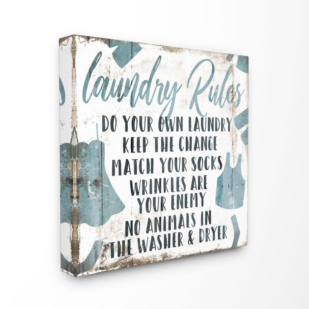 Stupell Industries Laundry Rules Bathroom Wood Textured Blue Word Design XL Canvas Wall Art by Milli Villa
