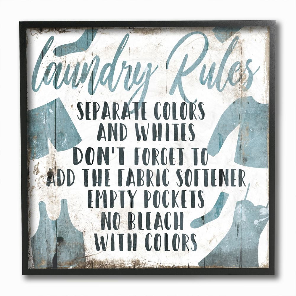 Stupell Industries Laundry Rules Bathroom Wood Textured Word Design Framed Giclee Texturized Art by Milli Villa