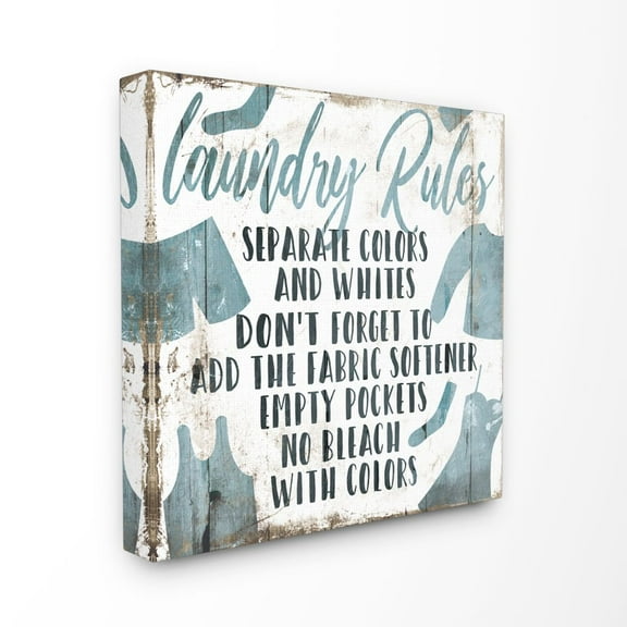 Stupell Industries Laundry Rules Bathroom Wood Textured Word Design XL Canvas Wall Art by Milli Villa