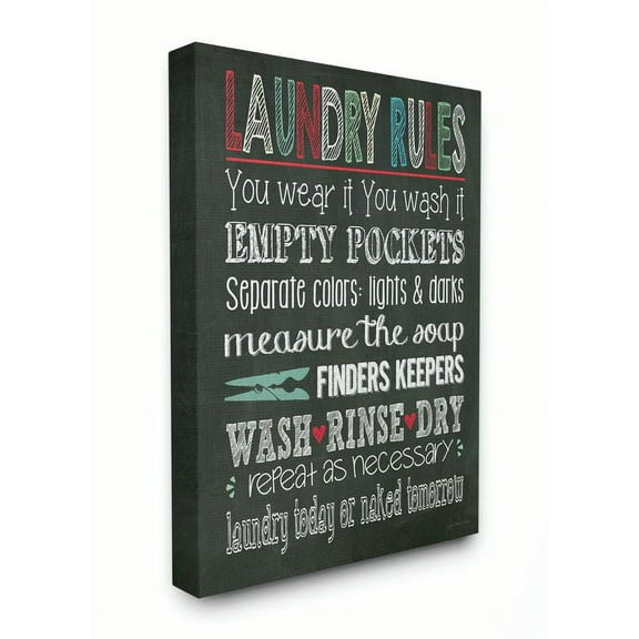 Stupell Industries Laundry Rules Typography Chalkboard Bathroom Graphic Art Gallery-Wrapped Canvas Print Wall Art, 30x40, by Jo Moulton