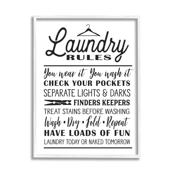 Stupell Industries Laundry Rules with Hanger Typography, 11 x 14,Design by Lettered and Lined