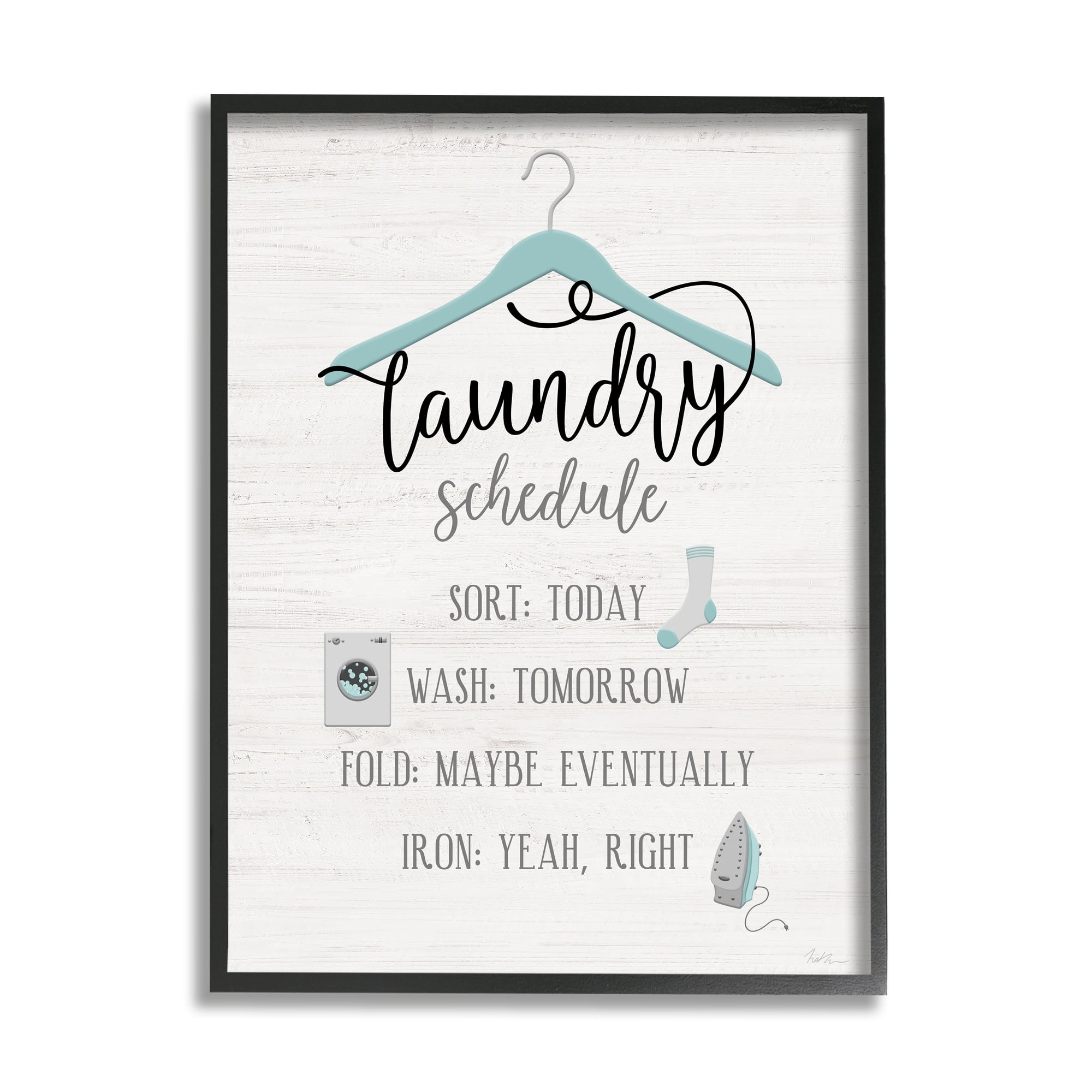 Stupell Industries Laundry Schedule Blue Clothes Hanger Sort Wash Fold, 11 x 14, Design by Natalie Carpentieri