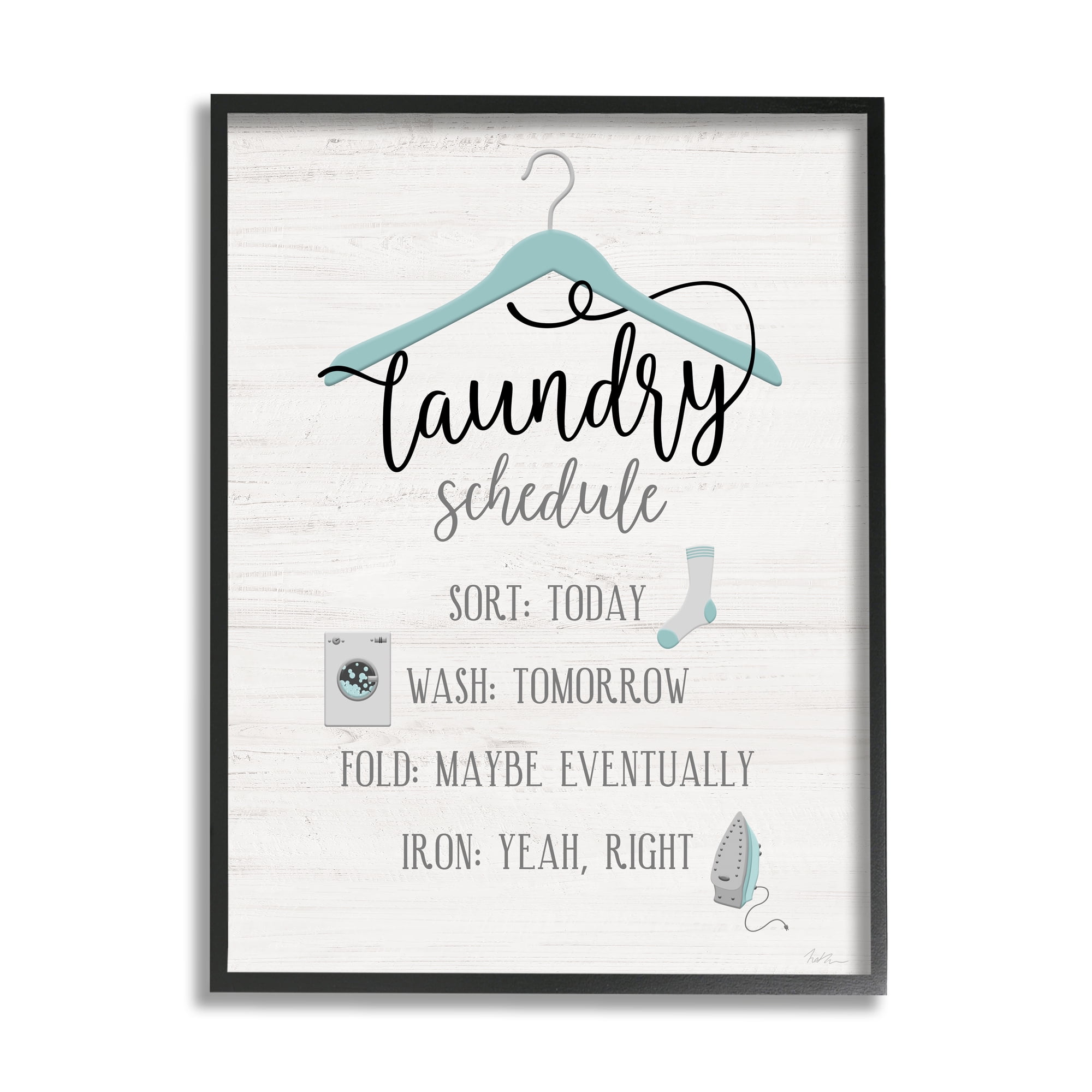 Stupell Industries Laundry Schedule Blue Clothes Hanger Sort Wash Fold, 24 x 30, Design by Natalie Carpentieri