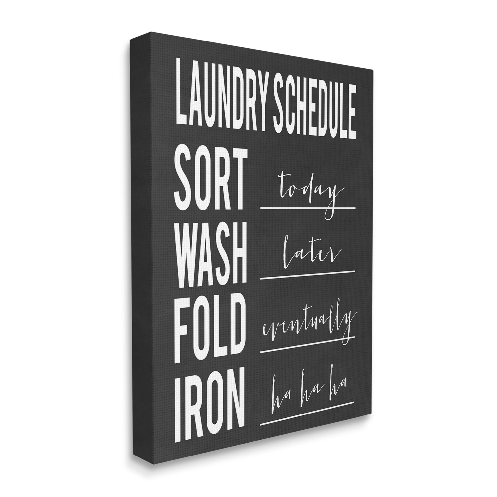 Stupell Industries Laundry Schedule Sign Funny Black White Cleaning Guide Humor Painting Gallery Wrapped Canvas Print Wall Art, 36 x 48