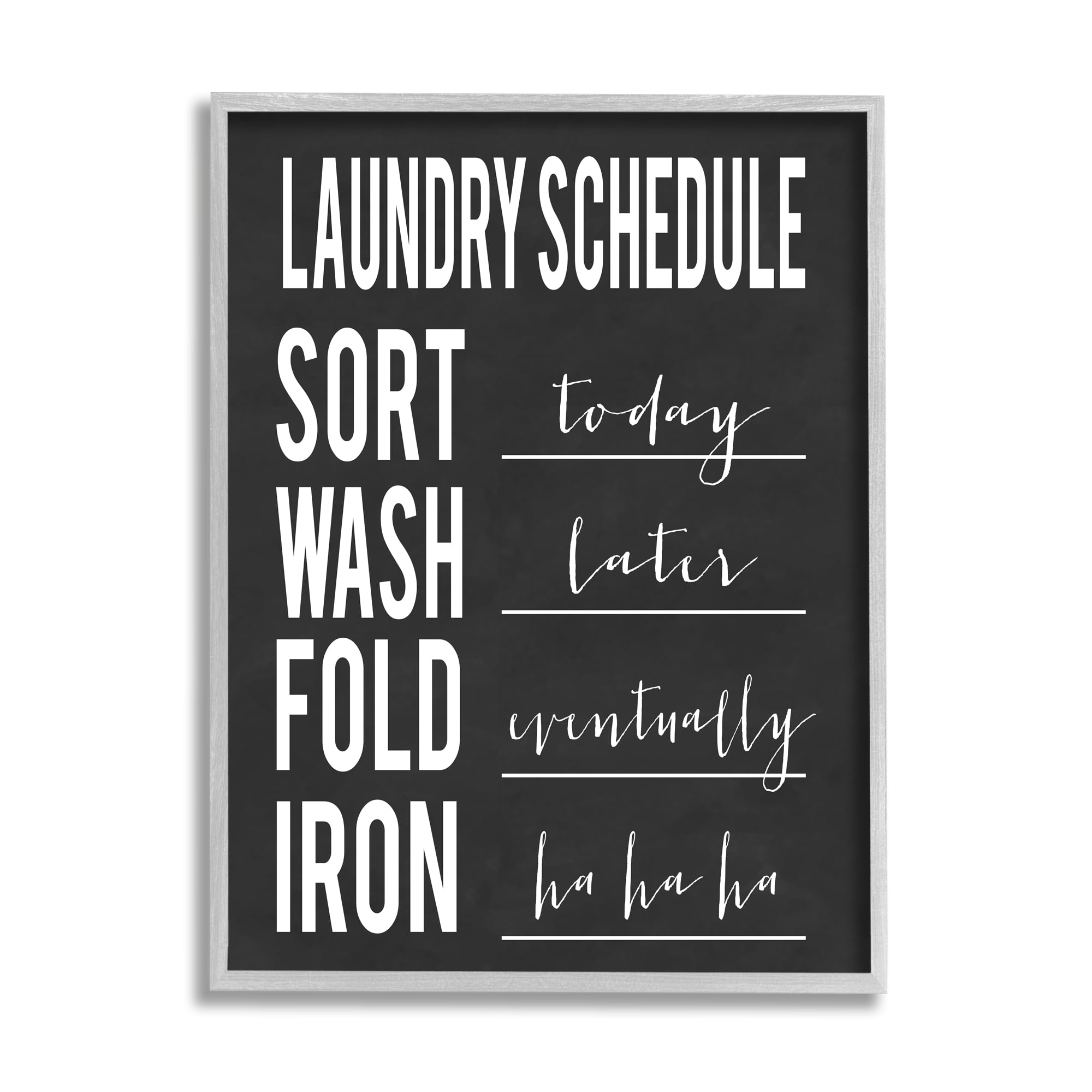 Stupell Industries Laundry Schedule Sign Funny Black White Cleaning Guide Humor Painting Gray Framed Art Print Wall Art, 11 x 14