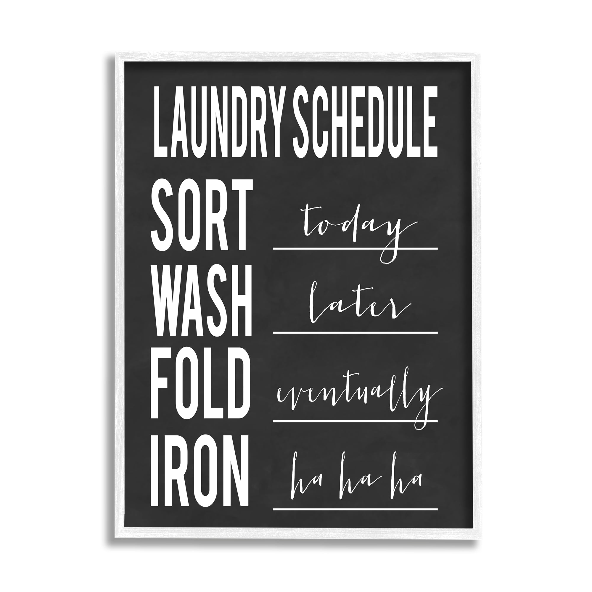 Stupell Industries Laundry Schedule Sign Funny Black White Cleaning Guide Humor Painting White Framed Art Print Wall Art, 11 x 14