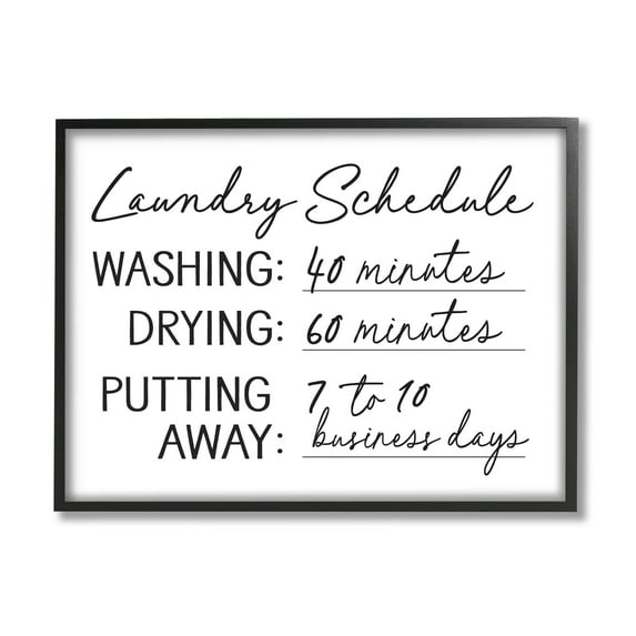Stupell Industries Laundry Schedule Witty Text Casual Home Sign Graphic Art Black Framed Art Print Wall Art, Design by Lettered and Lined