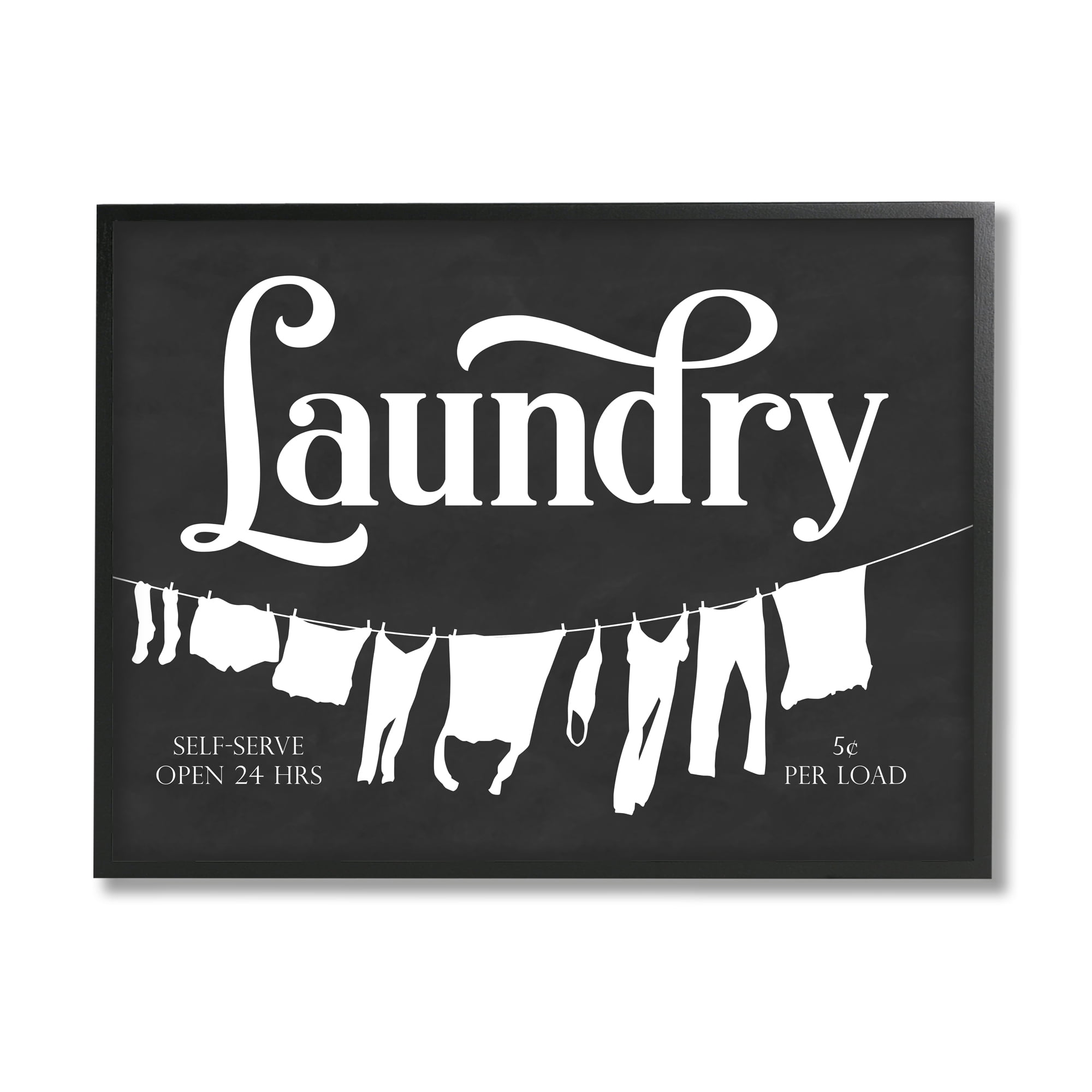 Stupell Industries Laundry Self-Serve Phrase Vintage Hanging Clothesline Graphic Art Black Framed Art Print Wall Art, 11x14, by Lettered and Lined