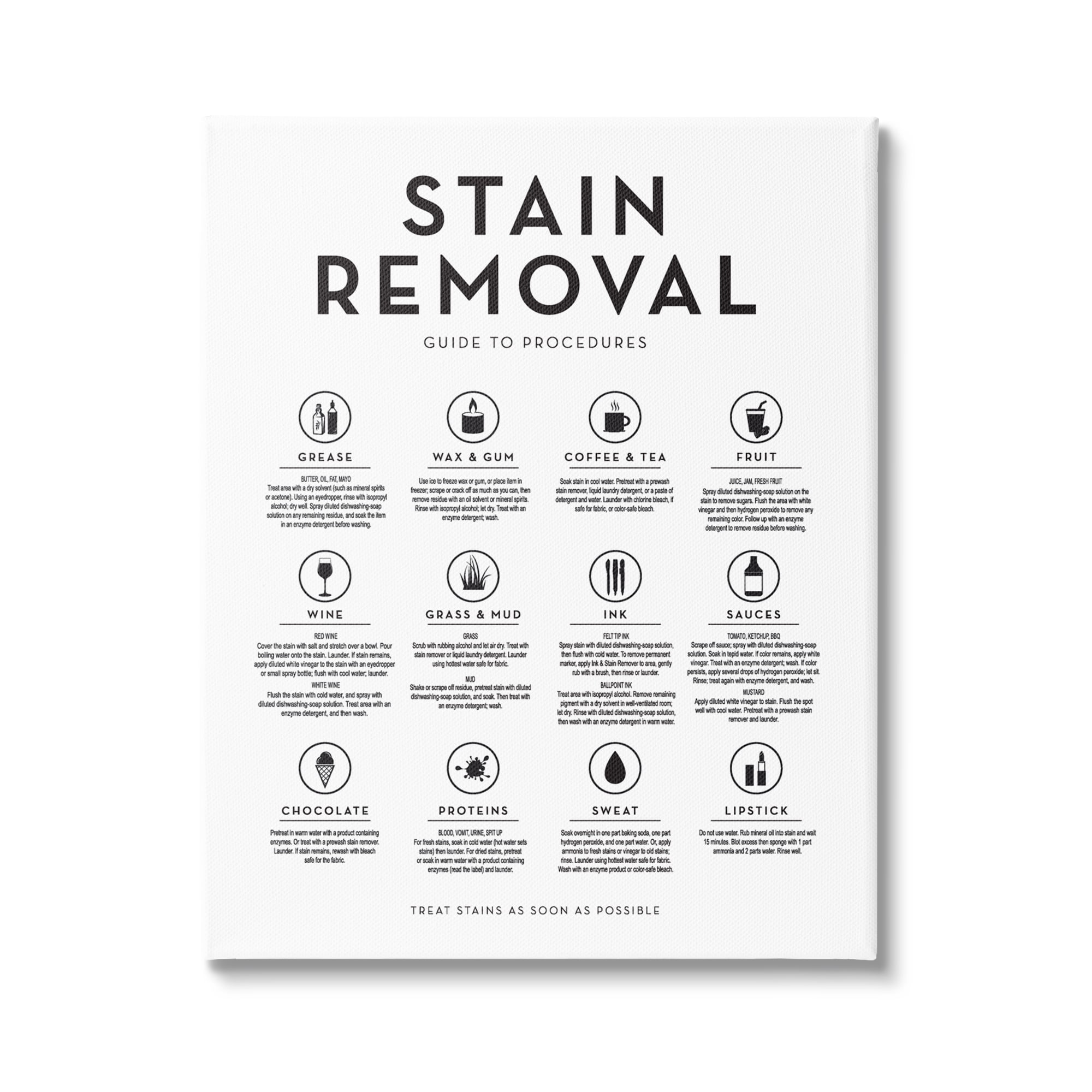 Black and White Laundry Stain Removal Guide Canvas Print, 16 x 20