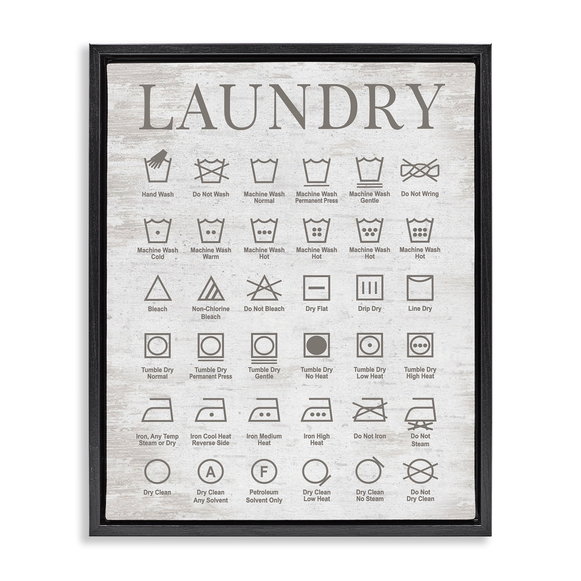 Black Framed Laundry Symbols Guide Canvas Print, 17 x 21