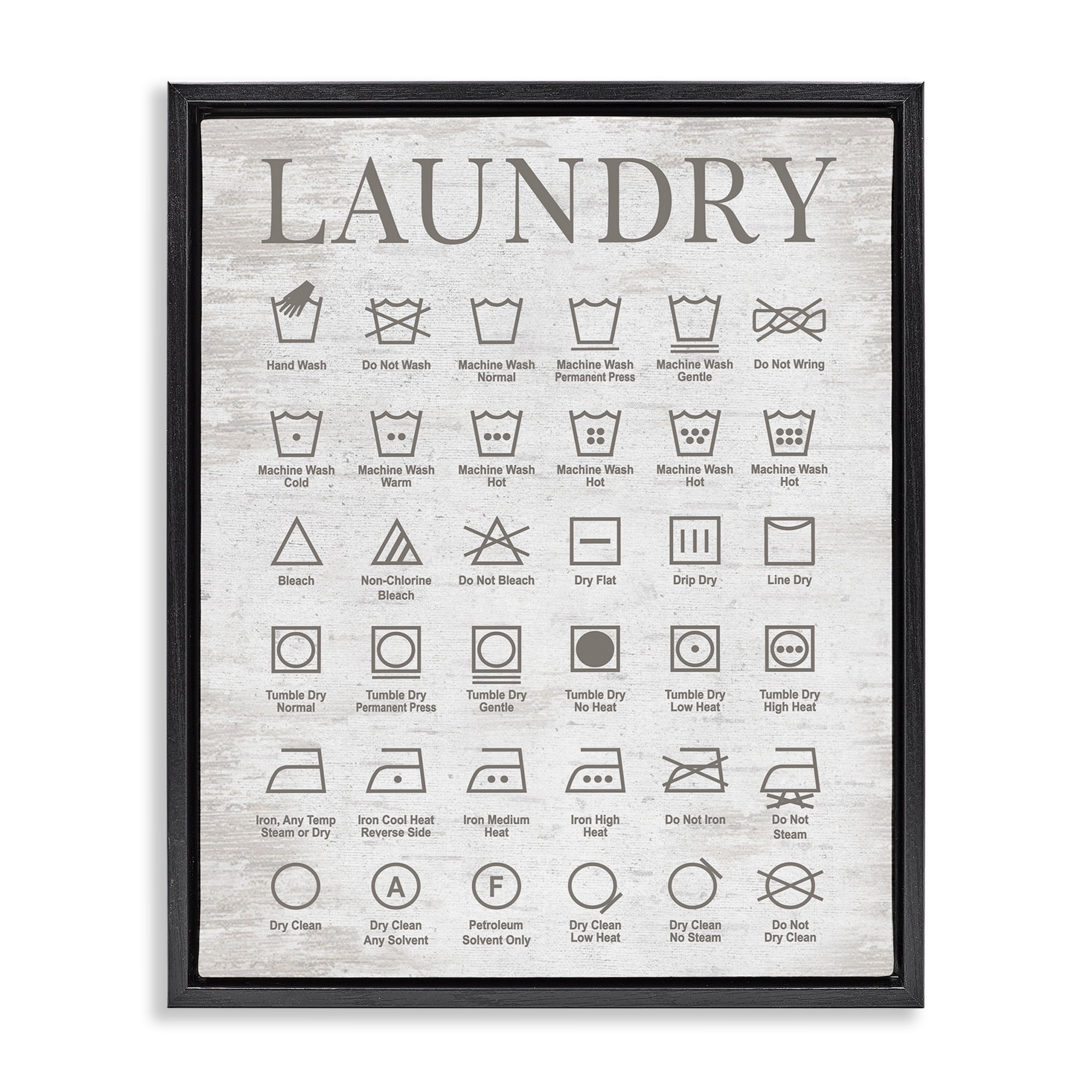 Stupell Industries Laundry Symbols Guide Typography Painting Black Floater Framed Art Print Wall Art, 25 x 31