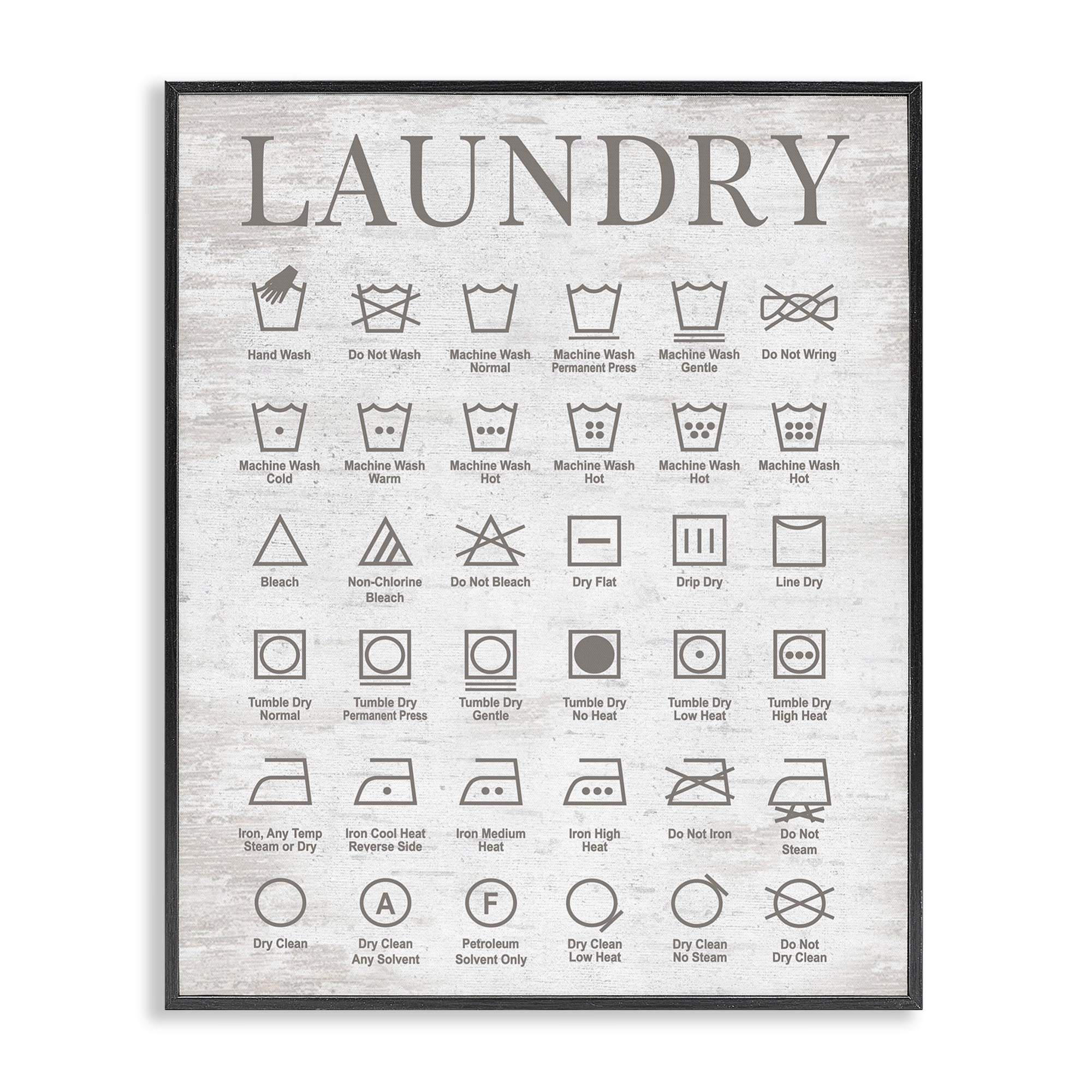 Stupell Industries Laundry Symbols Guide Typography Painting Black Framed Art Print Wall Art, 11 x 14