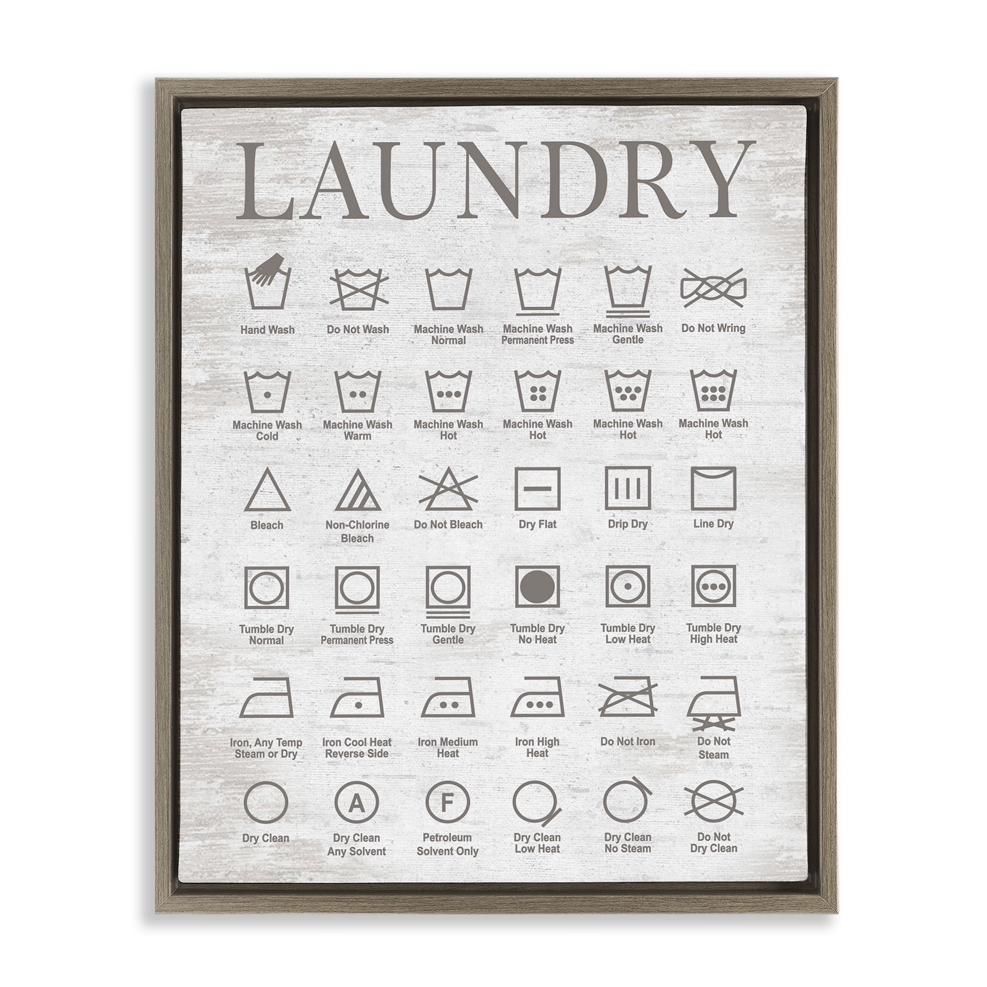 Stupell Industries Laundry Symbols Guide Typography Painting Brown Floater Framed Art Print Wall Art, 17 x 21