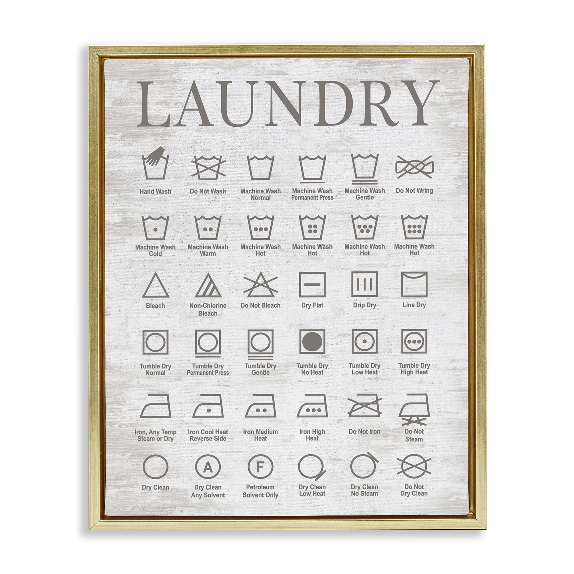 Stupell Industries Laundry Symbols Guide Typography Painting Gold Floater Framed Art Print Wall Art, 25 x 31