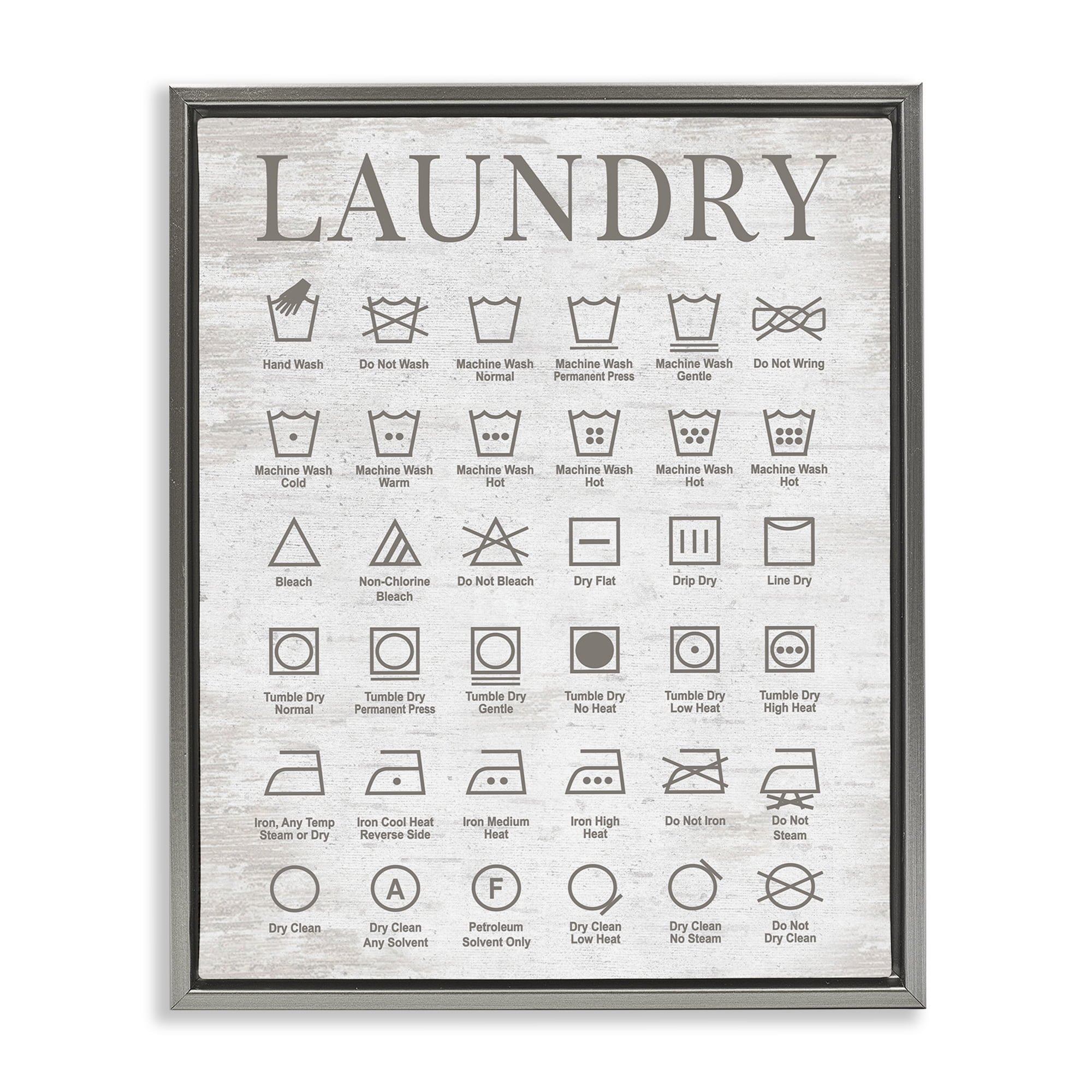 Stupell Industries Laundry Symbols Guide Typography Painting Gray Floater Framed Art Print Wall Art, 25 x 31