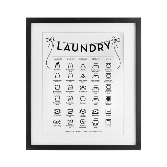 Stupell Industries Laundry Symbols with Ribbon Accent Black Framed Print Under Glass design by Lettered and Lined, 16 x 13