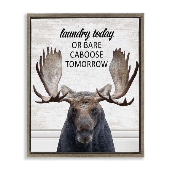 Stupell Industries Laundry Today Bare Caboose Tomorrow Quotes and Sayings Painting Brown Floater Framed Canvas Art Print Wall Art, 25 x 31