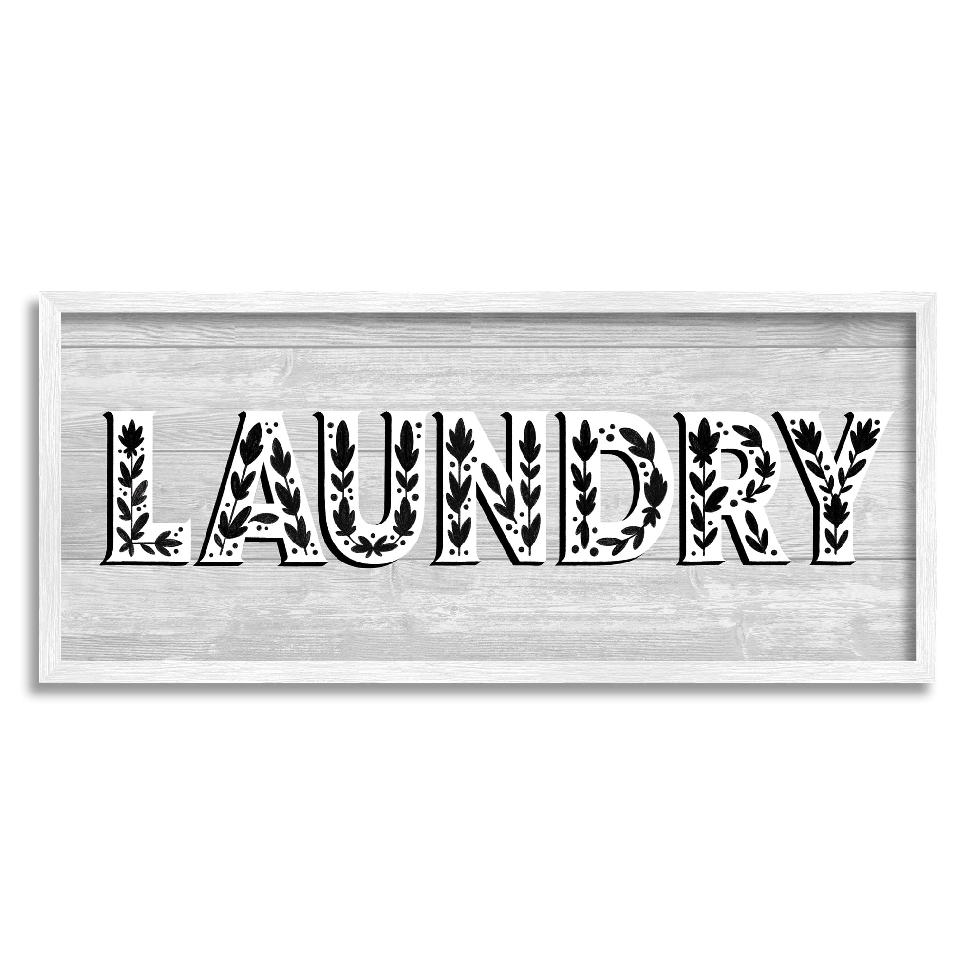 Stupell Industries Laundry Typography Sign Floral Patterns Minimal Graphic Art White Framed Art Print Wall Art, 10x24, by Jo Taylor
