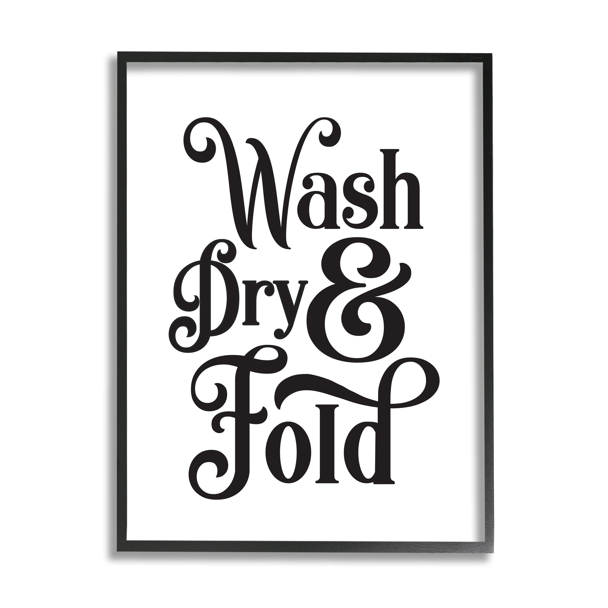 Stupell Industries Laundry Wash Dry & Fold Phrase Minimal White Black Country Painting Black Framed Art Print Wall Art, 24 x 30, Design by Lettered and Lined