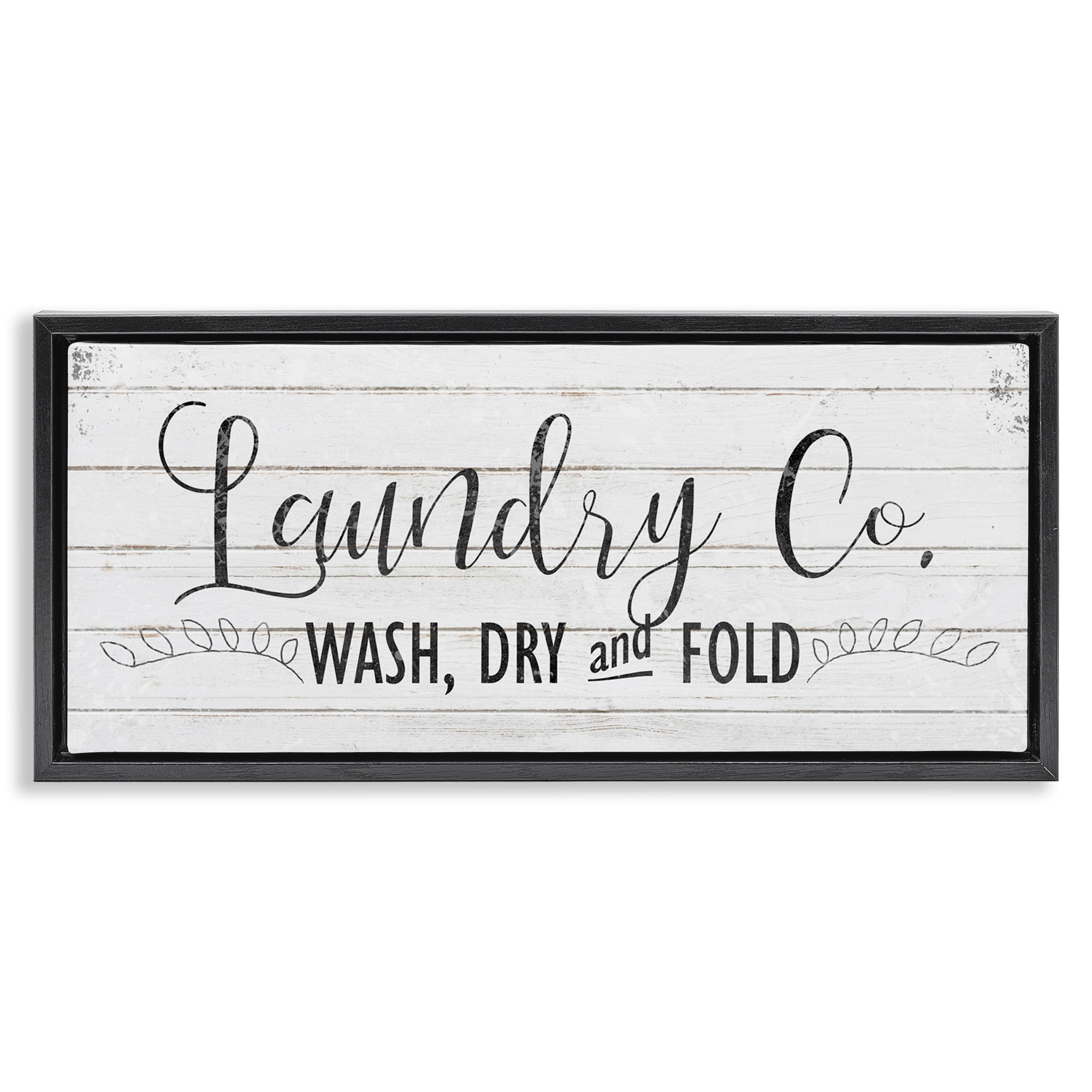 Stupell Industries Laundry Wash Dry & Fold Typography Painting Black Floater Framed Canvas Art Print Wall Art, 31 x 14