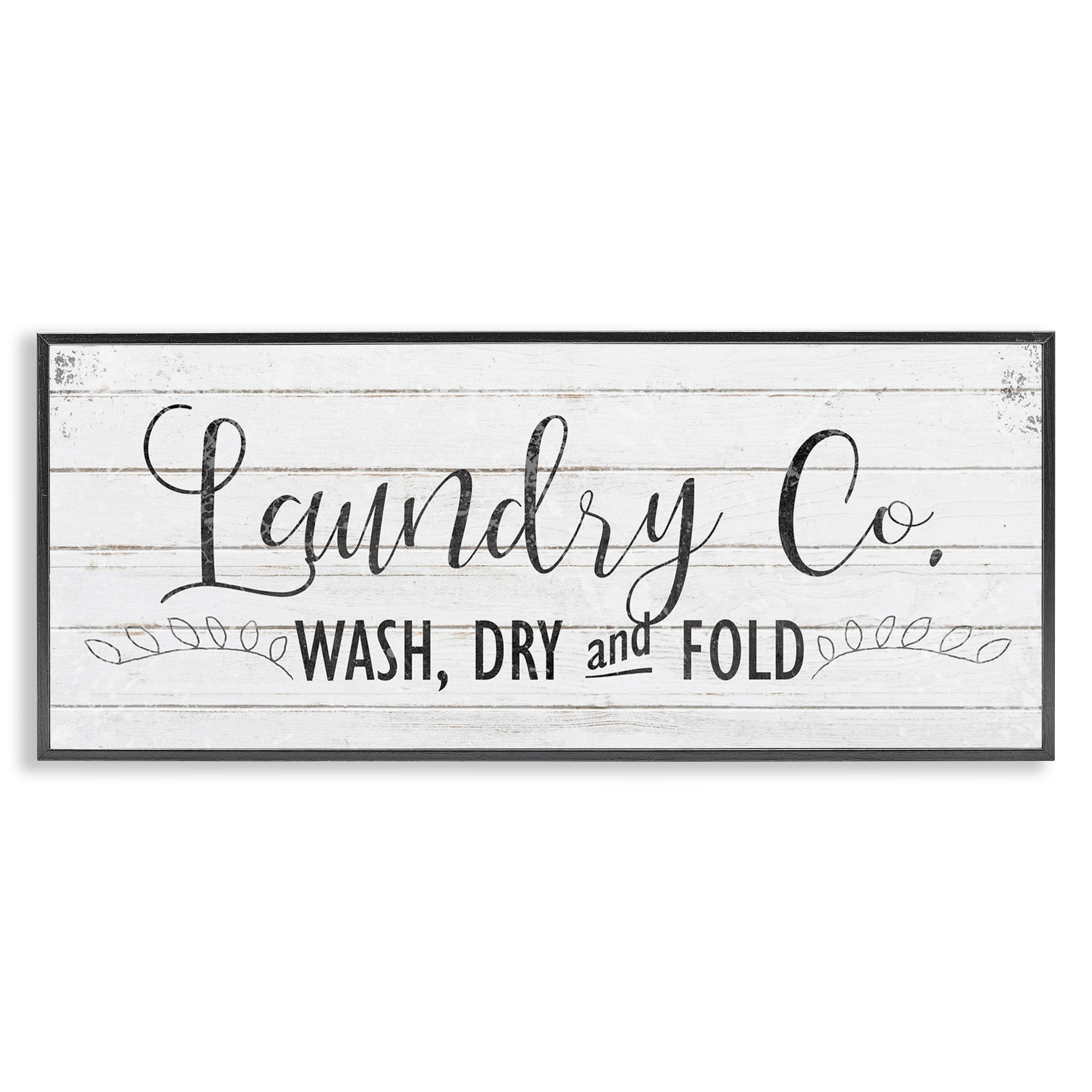 Stupell Industries Laundry Wash Dry & Fold Typography Painting Black Framed Art Print Wall Art, 30 x 13