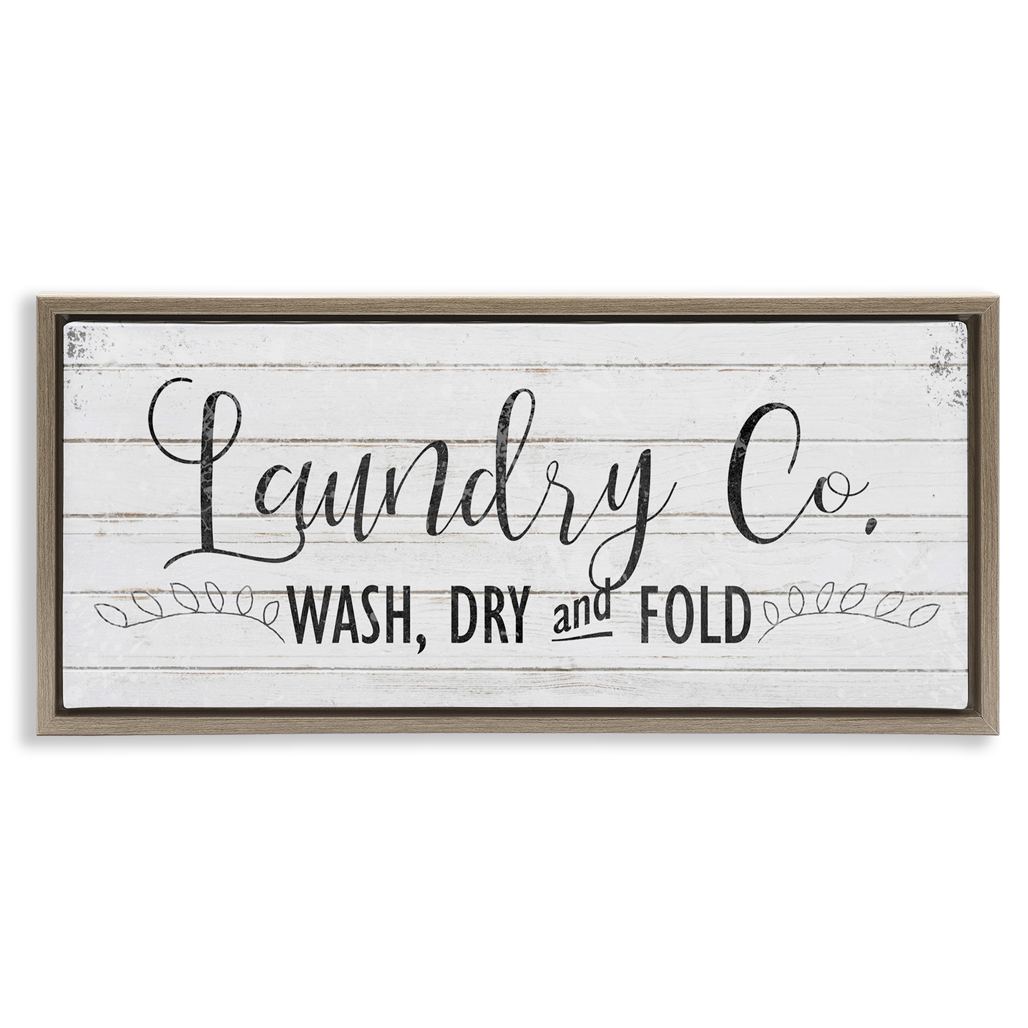 Stupell Industries Laundry Wash Dry & Fold Typography Painting Brown Floater Framed Canvas Art Print Wall Art, 31 x 14