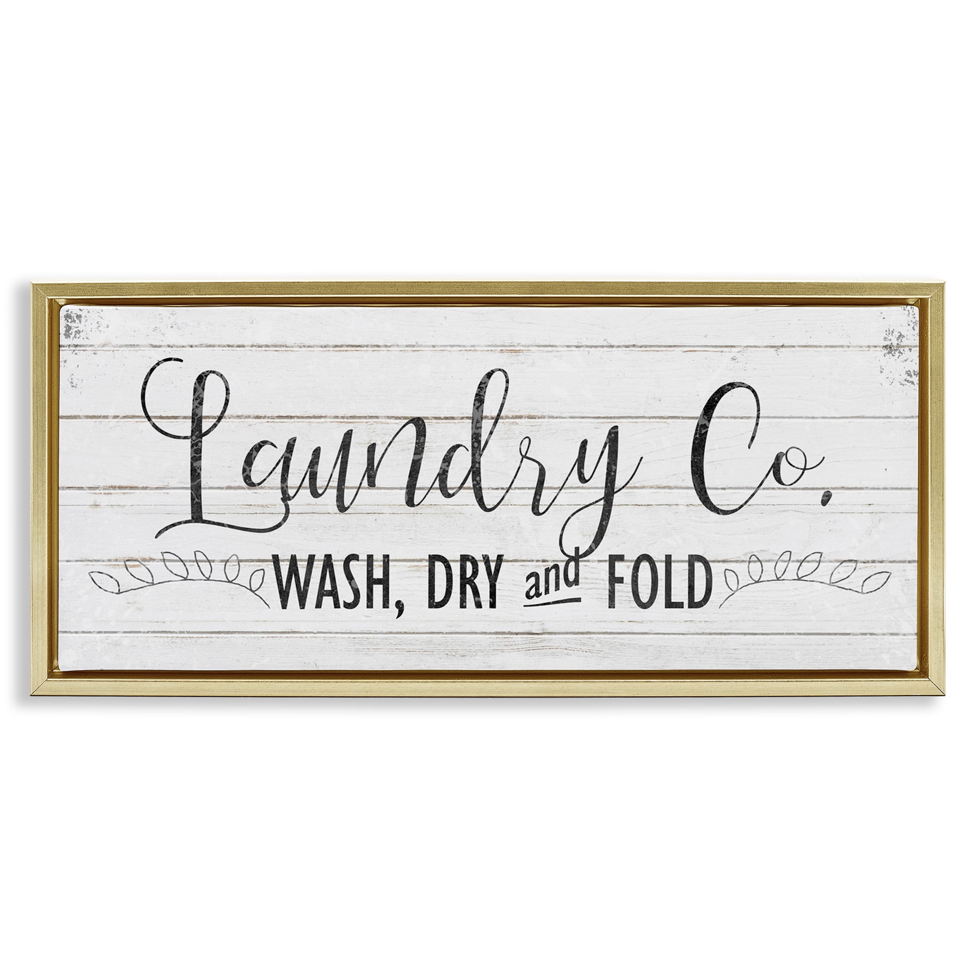 Stupell Industries Laundry Wash Dry & Fold Typography Painting Gold Floater Framed Canvas Art Print Wall Art, 25 x 11