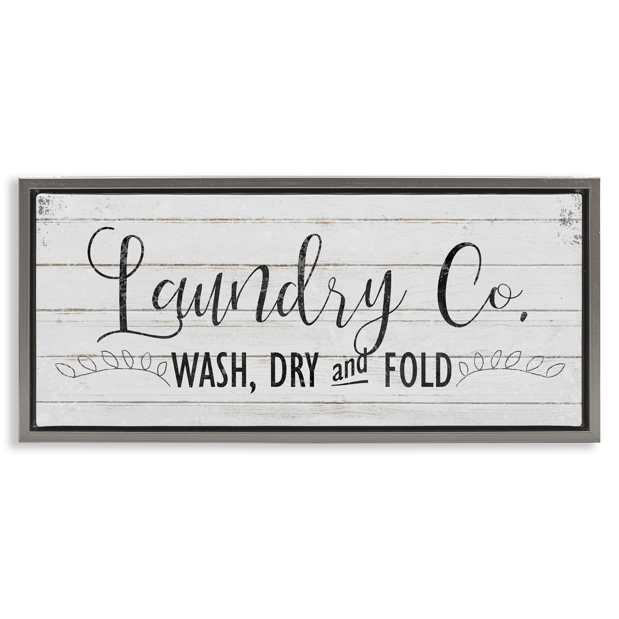 Stupell Industries Laundry Wash Dry & Fold Typography Painting Gray Floater Framed Canvas Art Print Wall Art, 25 x 11
