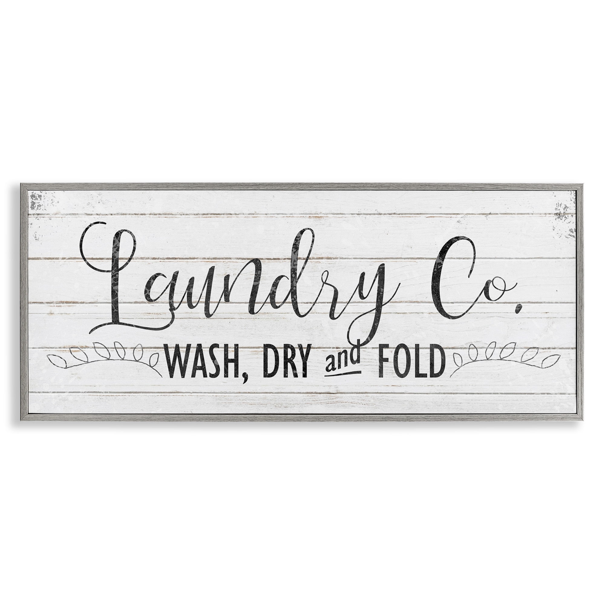 Stupell Industries Laundry Wash Dry & Fold Typography Painting Gray Framed Art Print Wall Art, 24 x 10