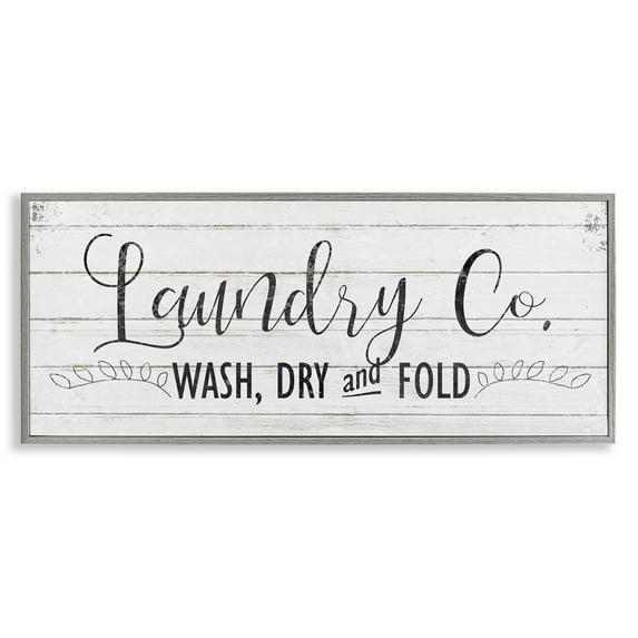 Stupell Industries Laundry Wash Dry & Fold Typography Painting Gray Framed Art Print Wall Art, 30 x 13